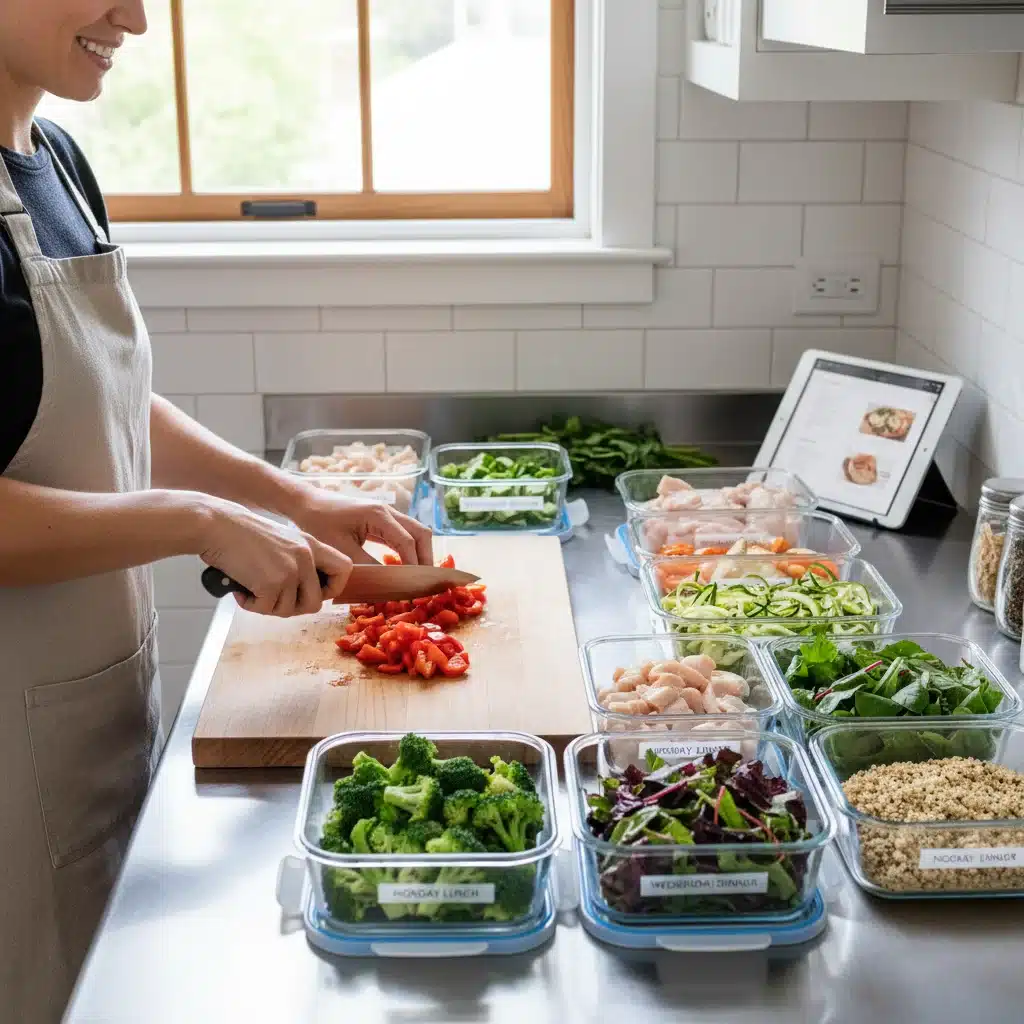 Person efficiently chopping vegetables for weekly meal prep.