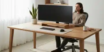 Ergonomic home office setup with comfortable chair and monitor stand