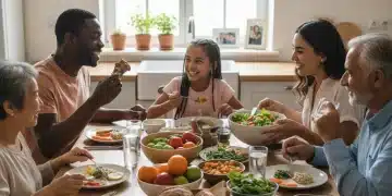 Family enjoying a healthy meal with federal food assistance