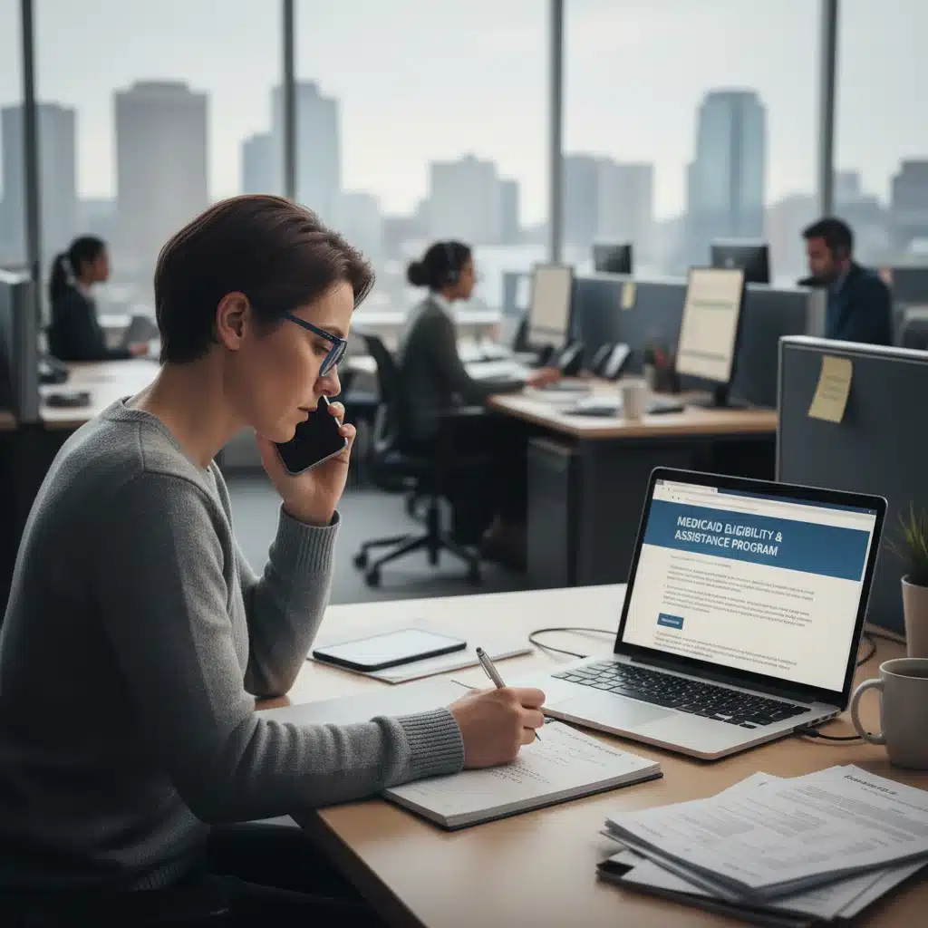Individual receiving assistance for Medicaid eligibility verification via phone call.