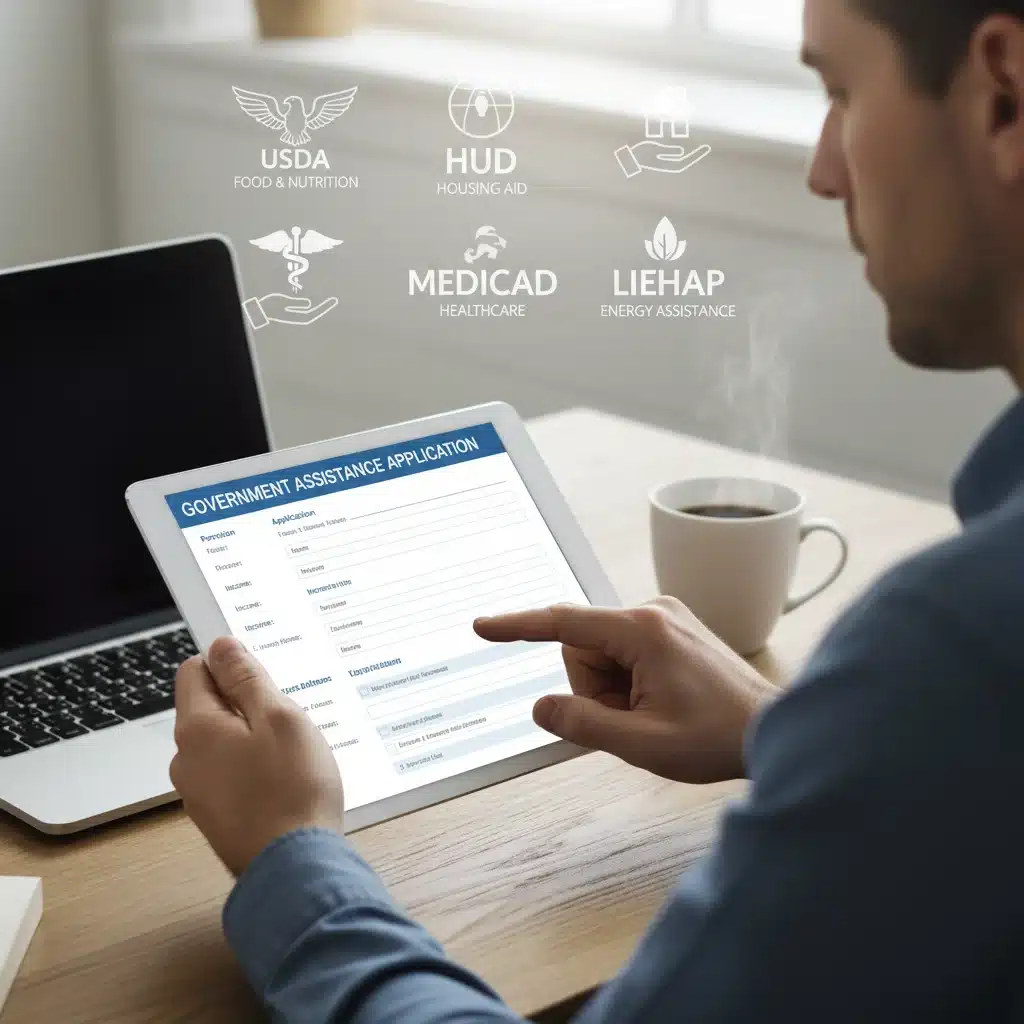 Person completing online application for food benefits