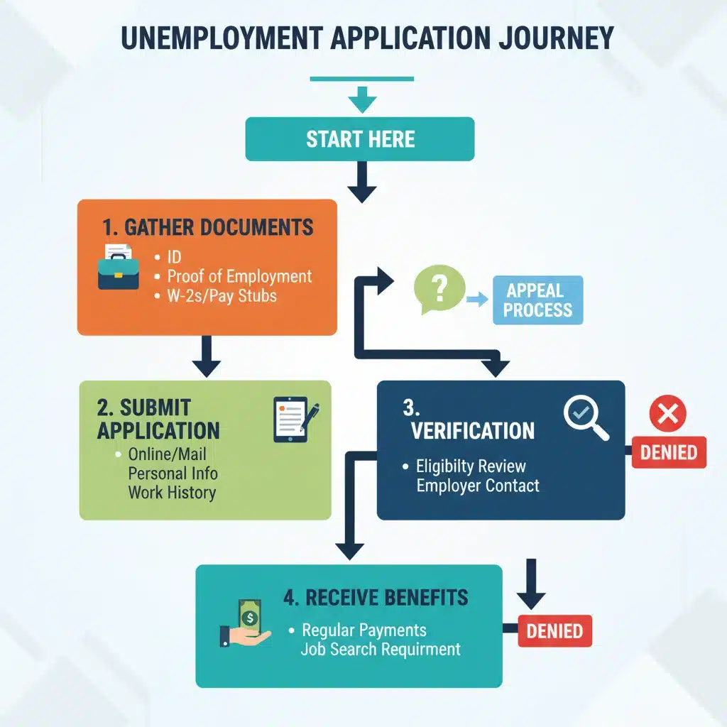 Flowchart illustrating the federal unemployment benefits application process