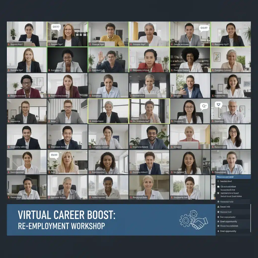 Diverse group participating in a virtual job fair for re-employment assistance