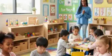 Children happily learning in a federal preschool classroom, symbolizing early childhood education success.