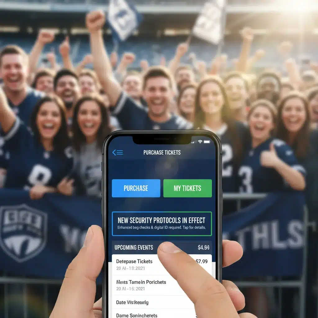 Digital ticketing system on a smartphone, displaying new security protocols and impacting ticket availability for 2026 U.S. sporting events.
