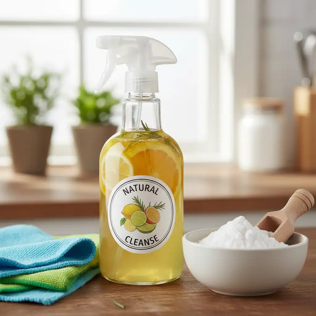 Homemade citrus cleaning solution and microfiber cloths