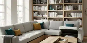 Modern living room with smart storage solutions and space-saving furniture