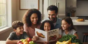 Family reviewing SNAP eligibility brochure for 2026 updates