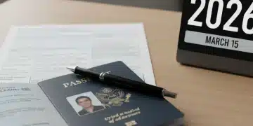 Open U.S. passport with application forms and pen, symbolizing 2026 renewal process