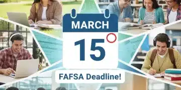 Students on campus with calendar highlighting March, symbolizing federal student aid deadlines.