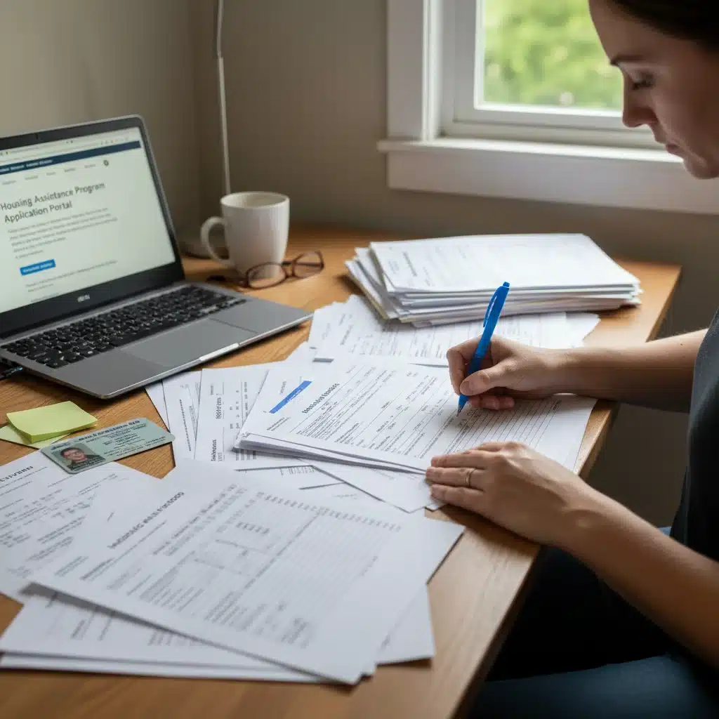 Person filling out housing assistance application forms