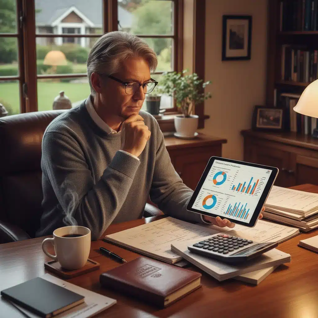 Person reviewing financial data and planning for retirement income.
