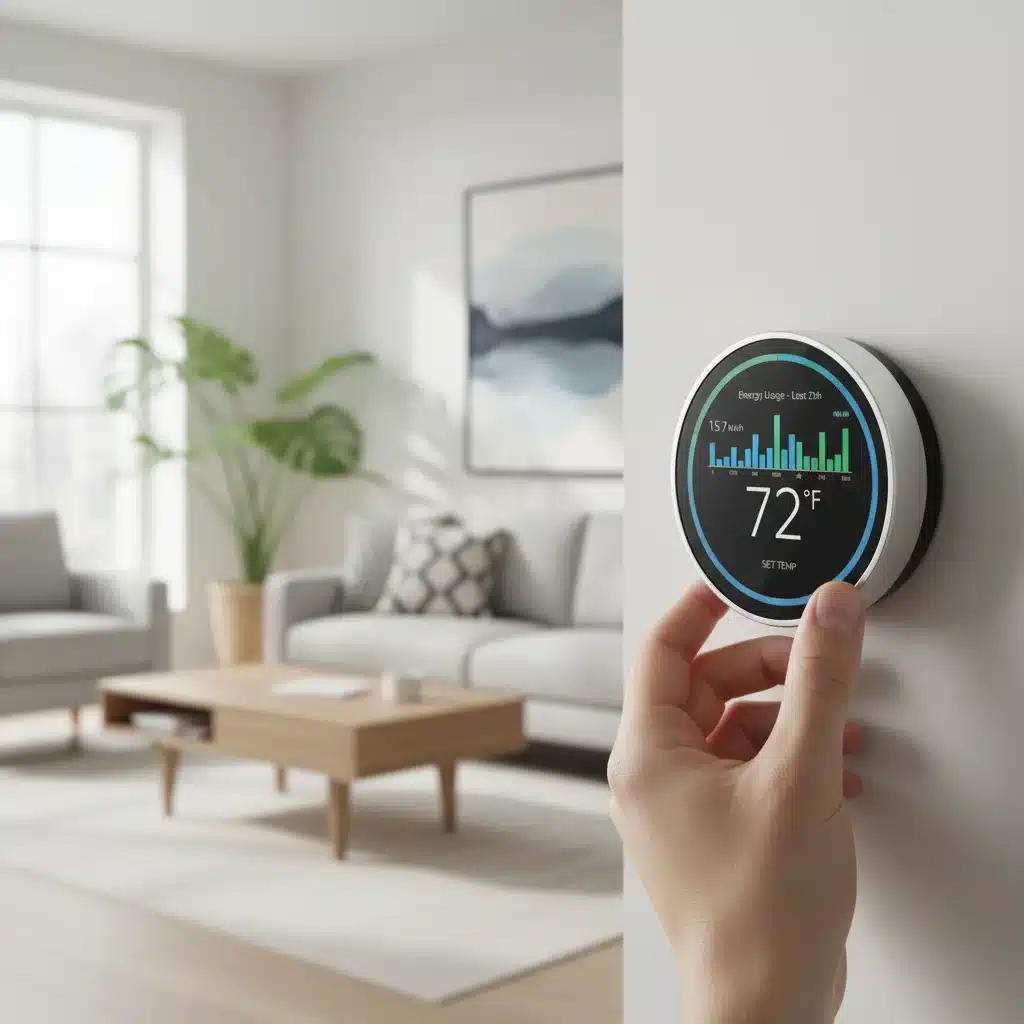 Smart thermostat displaying energy usage data