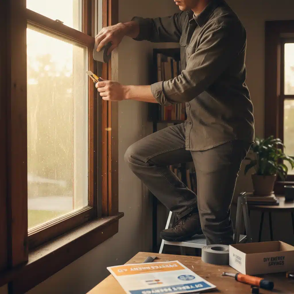 Homeowner applying weatherstripping to a window frame