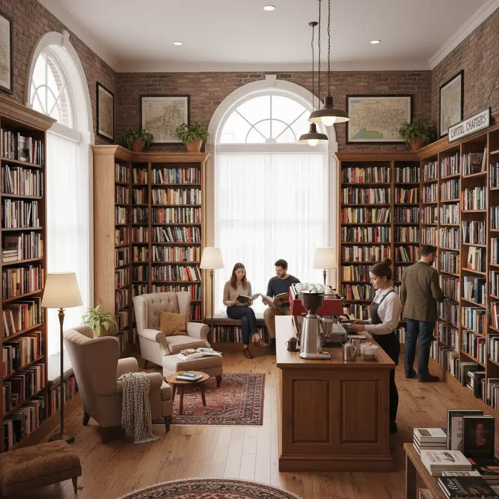 Interior of a charming independent bookstore in Washington D.C., showcasing shelves of books and a coffee bar.