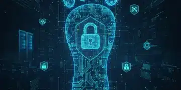 Digital footprint security concept with glowing data lines and a padlock, symbolizing online privacy in 2026.