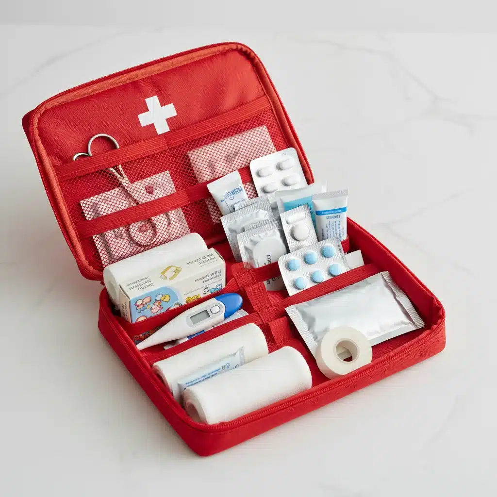 Comprehensive first-aid kit contents displayed