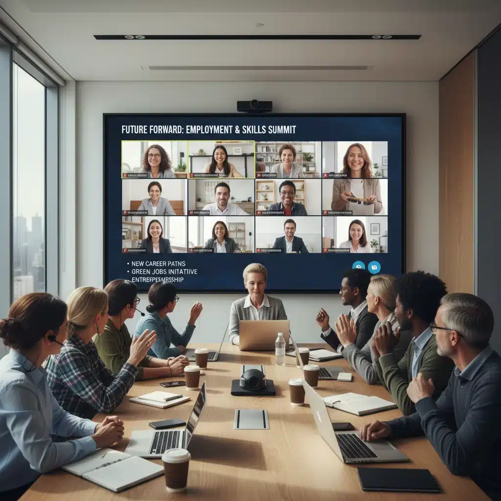 People participating in virtual job retraining workshop