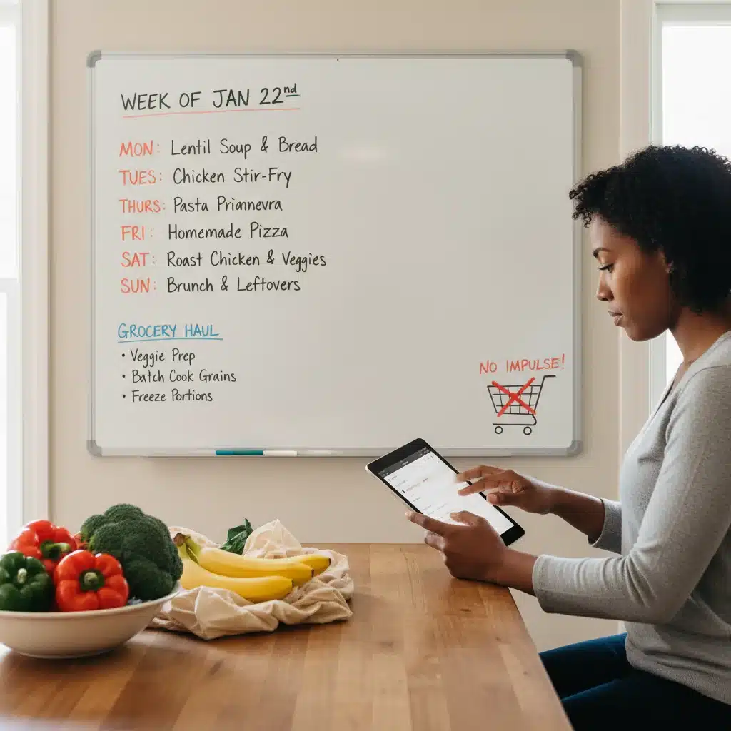 Person creating a grocery list with a weekly meal plan