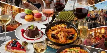 Diverse culinary delights and elegant wine glasses at national food and wine festivals 2026