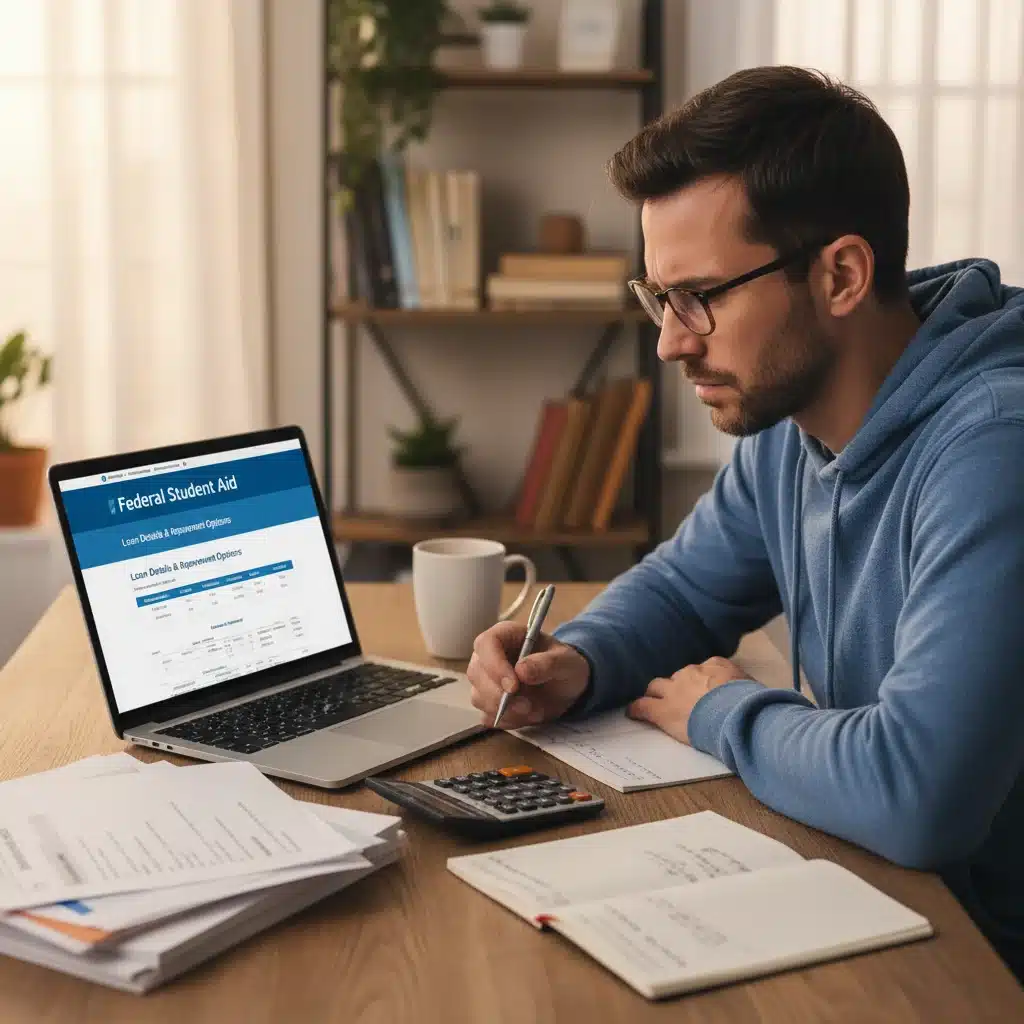 Individual reviewing federal student loan details online