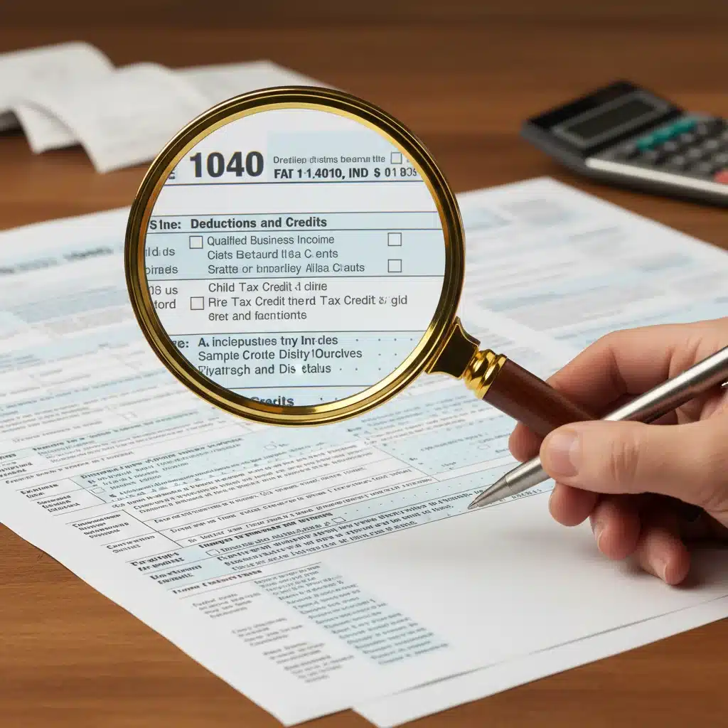 Magnifying glass examining intricate details on a tax form